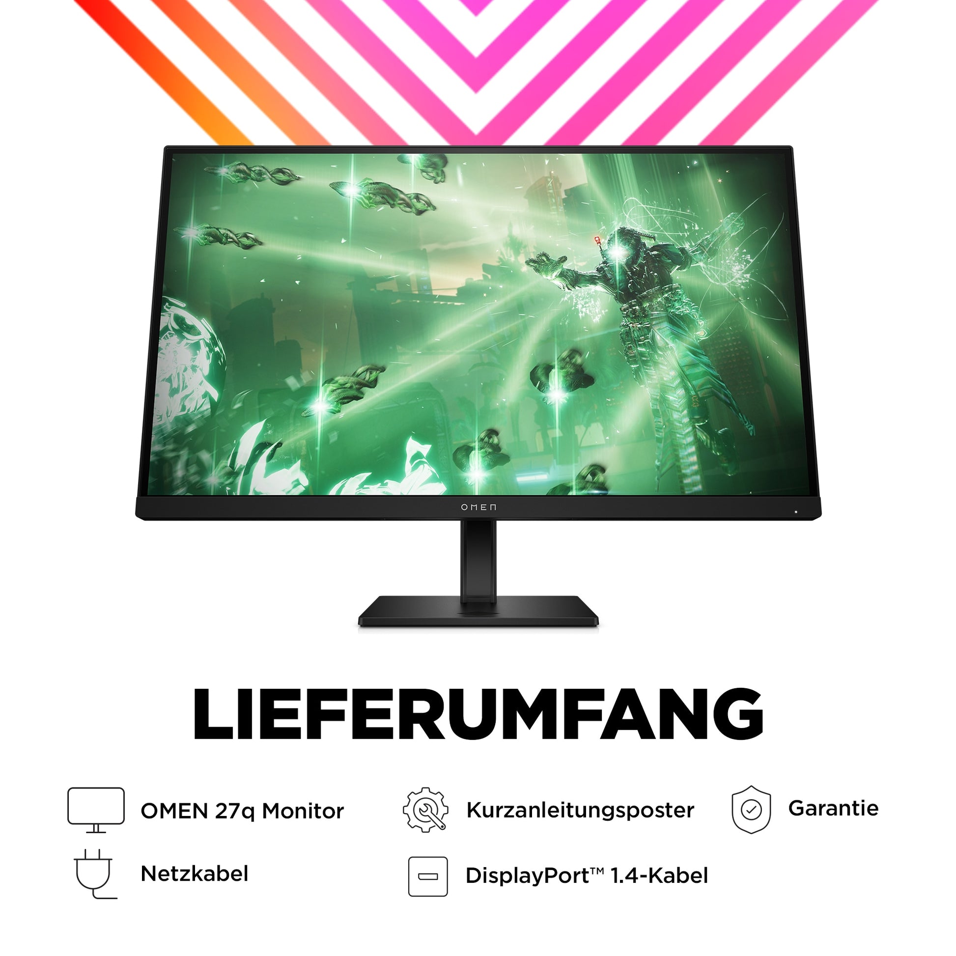 HP OMEN 27q – Monitor, 27", 2560 × 1440 (WQHD), IPS, 165 Hz, 400 cd/m², VESA 100 × 100, Schwarz