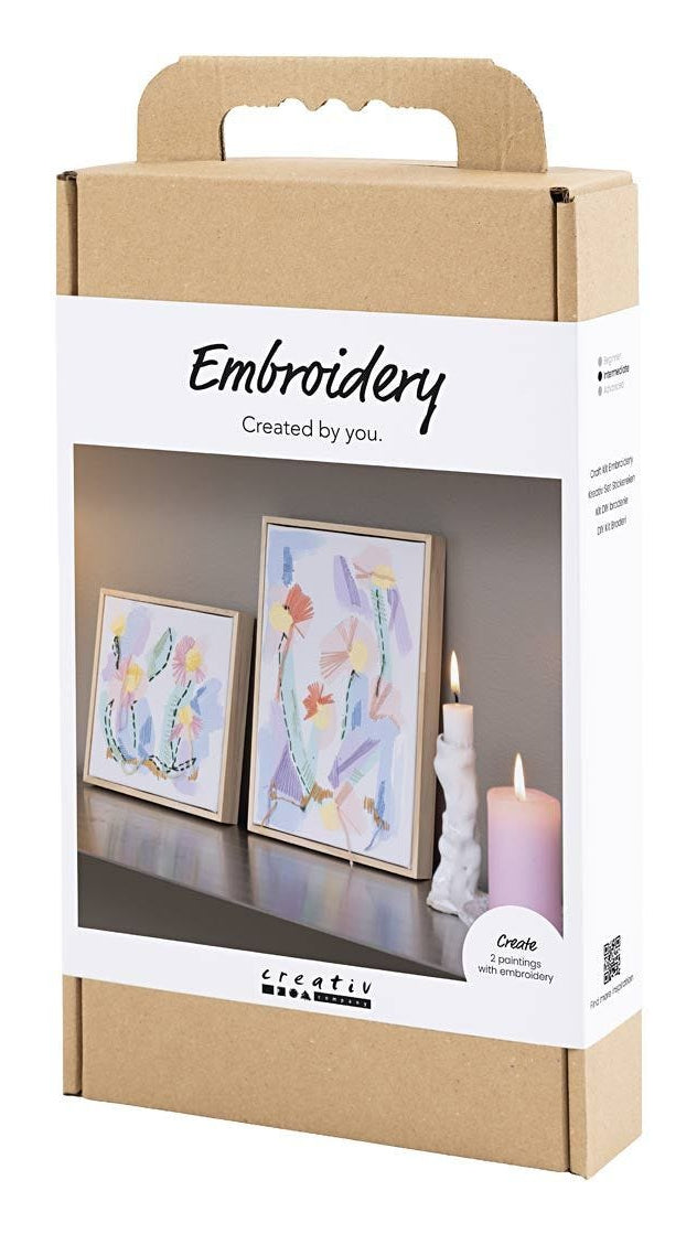 Creativ Company Bastelset Malen & Sticken – 2-teilig, 6 Farben – Baumwolle