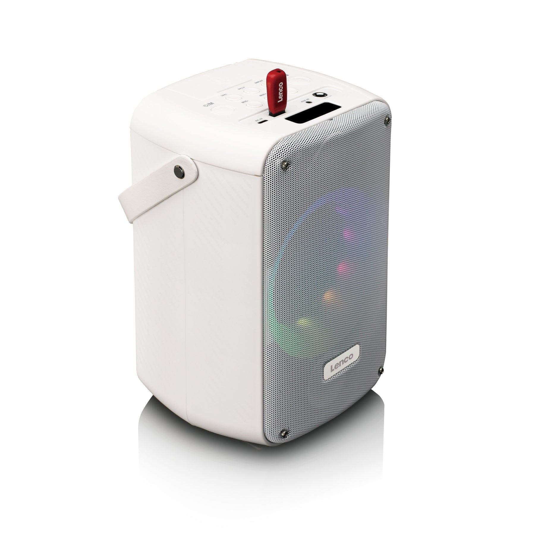 Lenco BTC-060WH – Bluetooth-Lautsprecher – 20 W, 12 h Akku, mit drahtlosem Mikrofon, Weiss