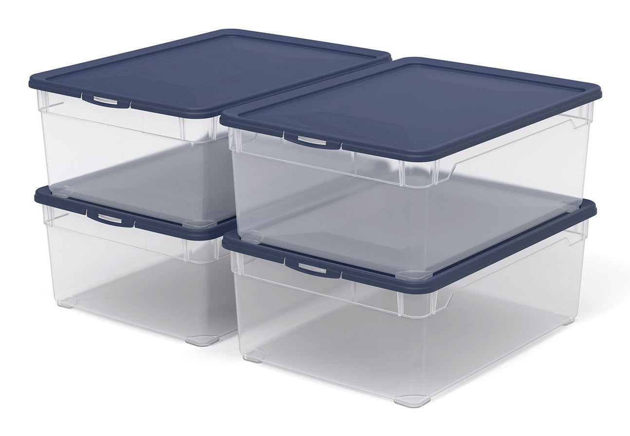 Rotho Aufbewahrungsbox 10 l (mit Deckel) – Kunststoff – transparent/blau – 360 × 140 × 260 mm