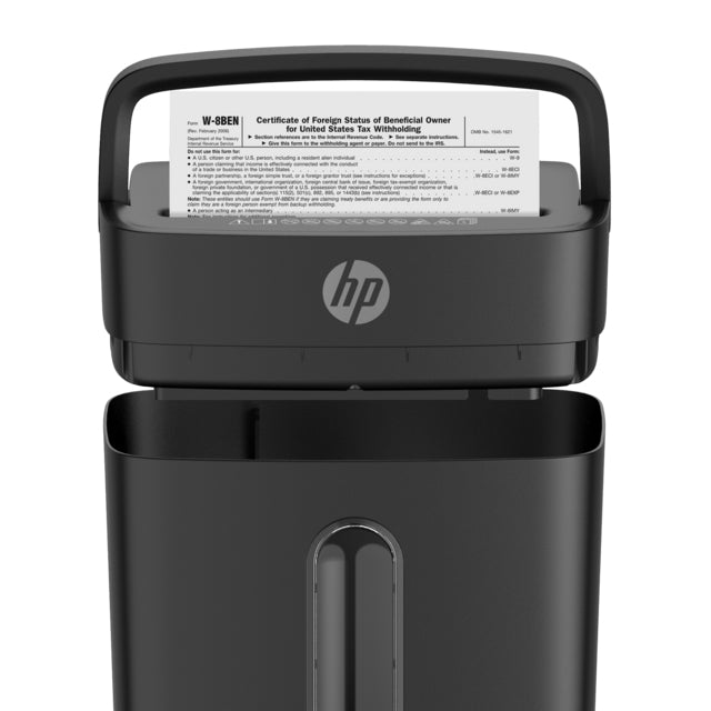 HP One Shredder 6CC Aktenvernichter – Partikelschnitt, P-4, 5 × 14 mm, 6 Blatt, 14 l, Kreditkarten