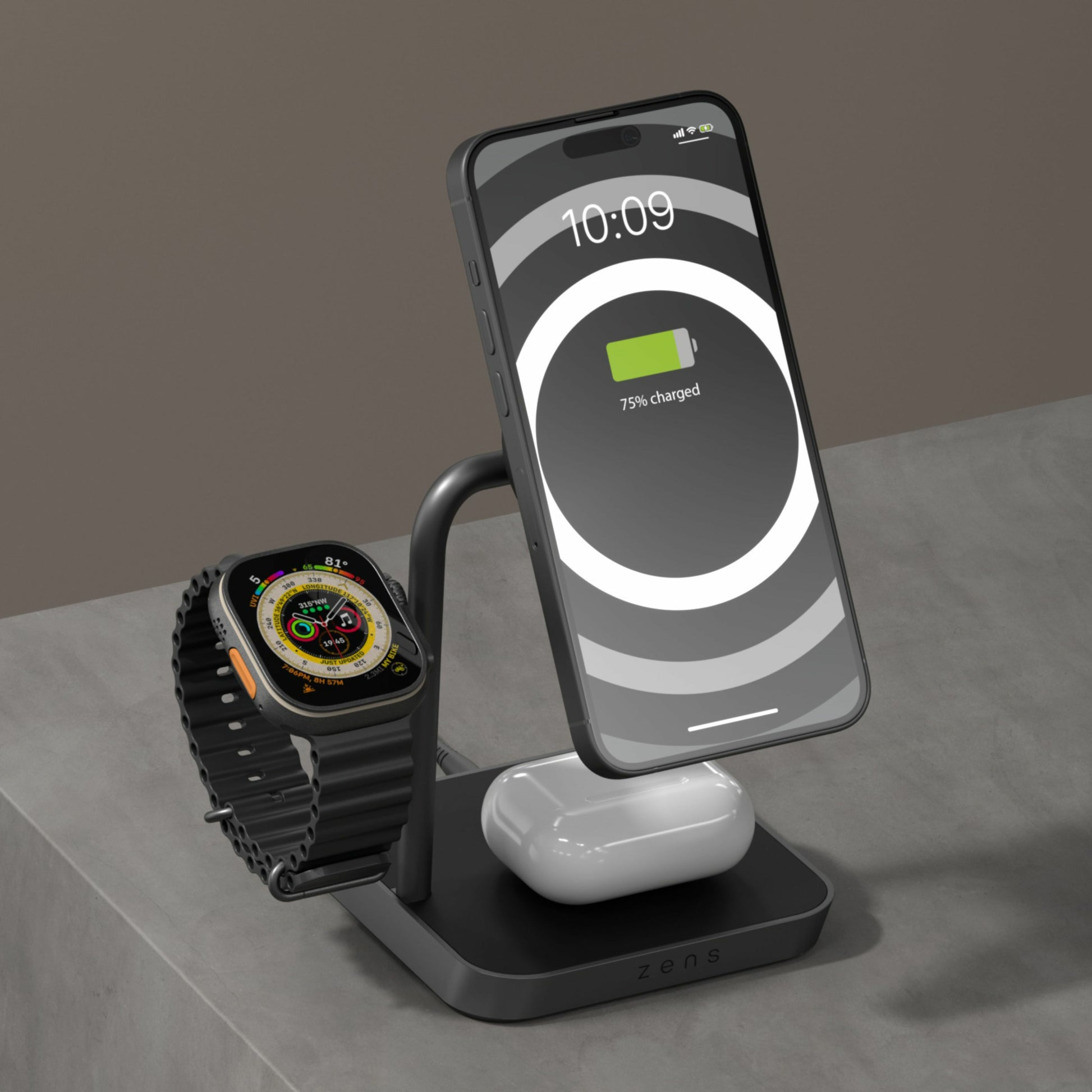 Zens Office Pro 3 Ladestation – 25 W, Qi2, MagSafe-kompatibel – für Kopfhörer, Smartphone, Smartwatch