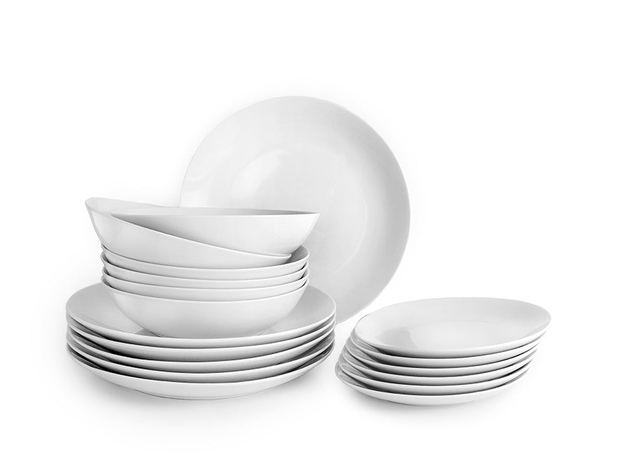 Ibili Tellerset Bolonia – 18-teiliges Set, Ø 27/20,4/19,1 cm, Porzellan, spülmaschinenfest, mikrowellengeeignet