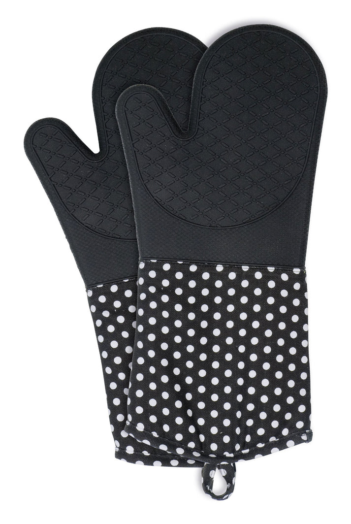 WENKO Topfhandschuhe 18,5 × 37,5 cm, Baumwolle/Silikon, rutschfest, schwarz, 2 Stk.