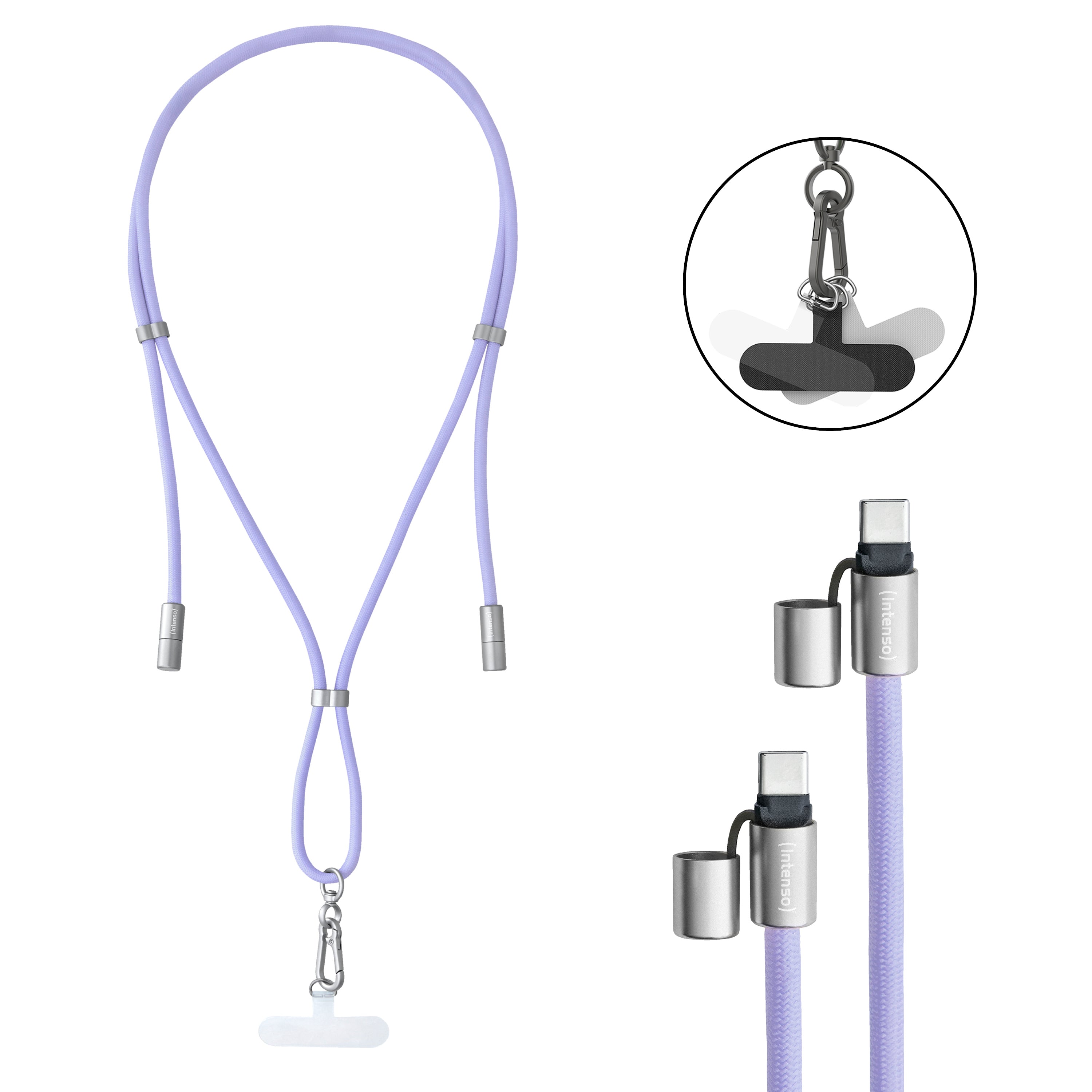 Intenso Kabel – USB-C auf USB-C 1,65 m, PD 60 W, geflochten, Schlüsselanhänger, violett – für USB-C Geräte