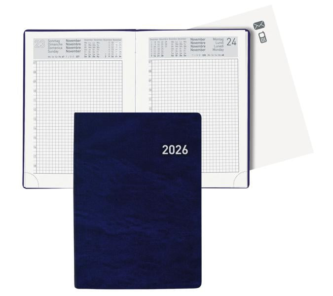 Biella Technikus Agenda – 1 Tag pro Seite, gebunden, 10,1 × 14,2 cm, 2026, 1-Stunden-Takt, Dunkelblau, FSC
