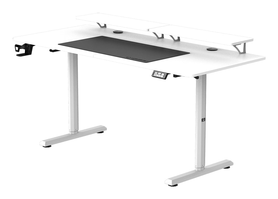 Ultradesk Highlander XXL Gaming-Tisch – 160 × 70 cm, elektrisch höhenverstellbar, weiss, Holz