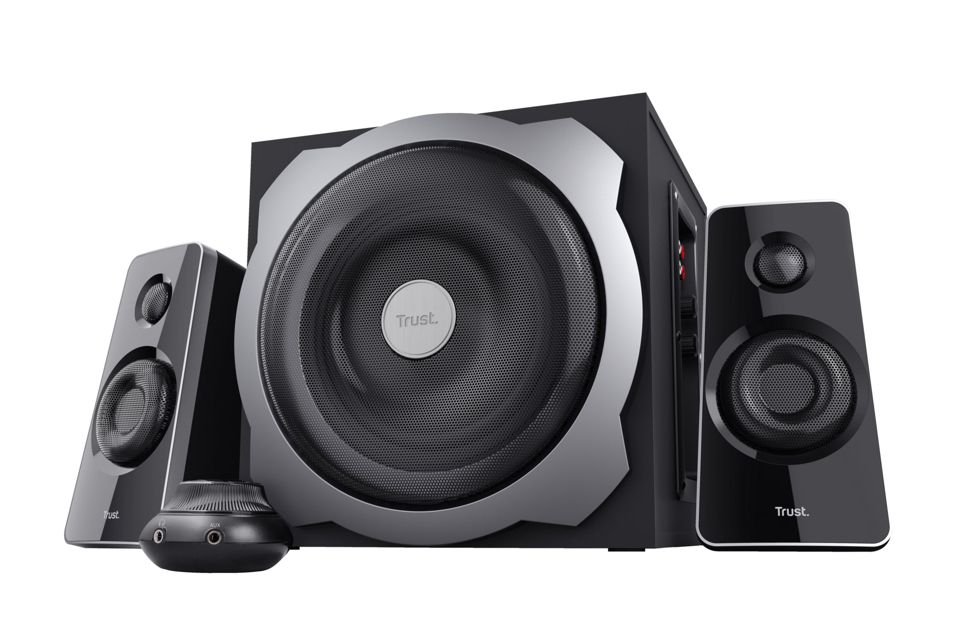 Trust Tytan, Set – PC-Lautsprecher-Set – 2.1, 60 W, mit Holz-Subwoofer, 3,5 mm Klinke, Schwarz