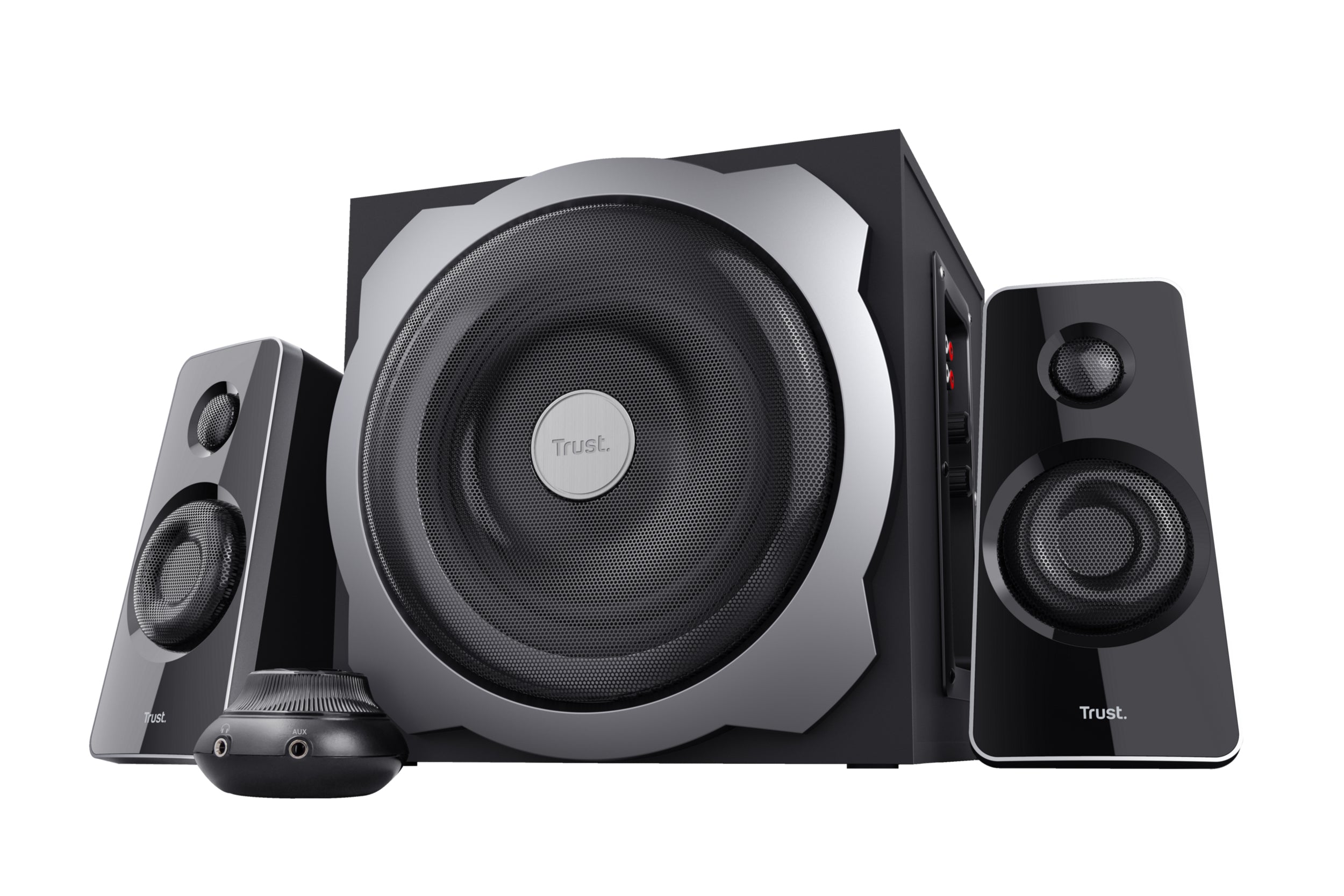 Trust Tytan, Set – PC-Lautsprecher-Set – 2.1, 60 W, mit Holz-Subwoofer, 3,5 mm Klinke, Schwarz