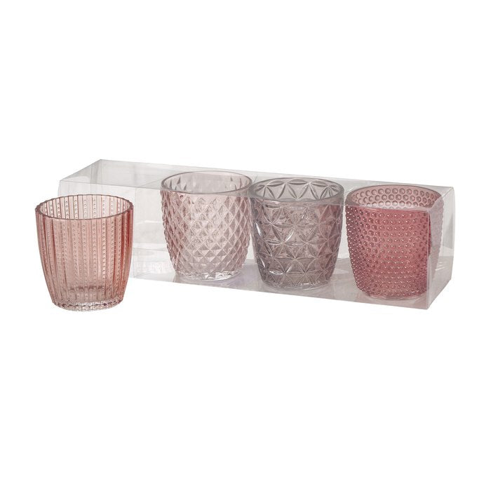 Boltze Windlicht Marilu – Glas, Rosa – Ø 7,5 × 7,5 cm – 4-teilig