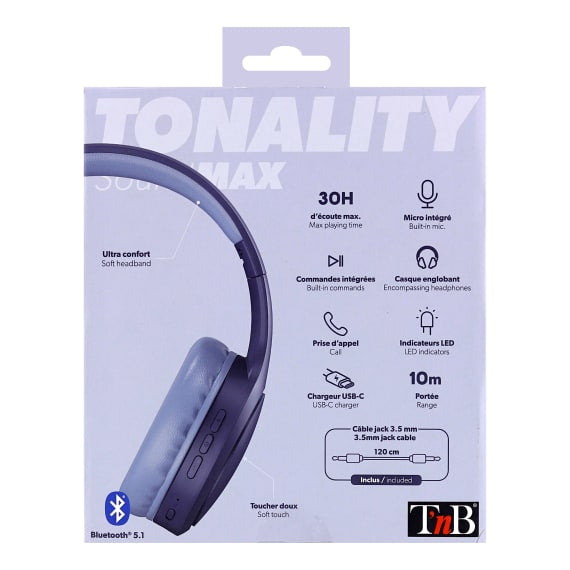 T'nB Tone On-Ear Kopfhörer – Stereo, Kabel + BT, 3,5 mm Klinke, Blau, BT 5.1