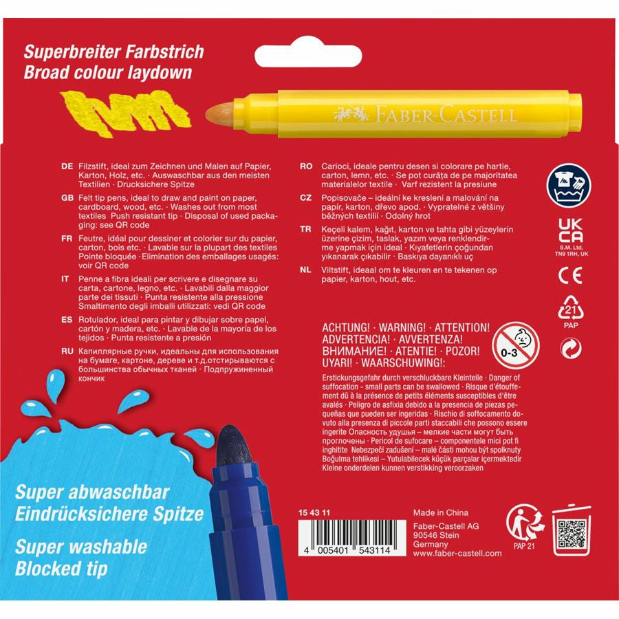 Faber-Castell Jumbo Filzstift – Rundspitze, auswaschbar, 12 Farben