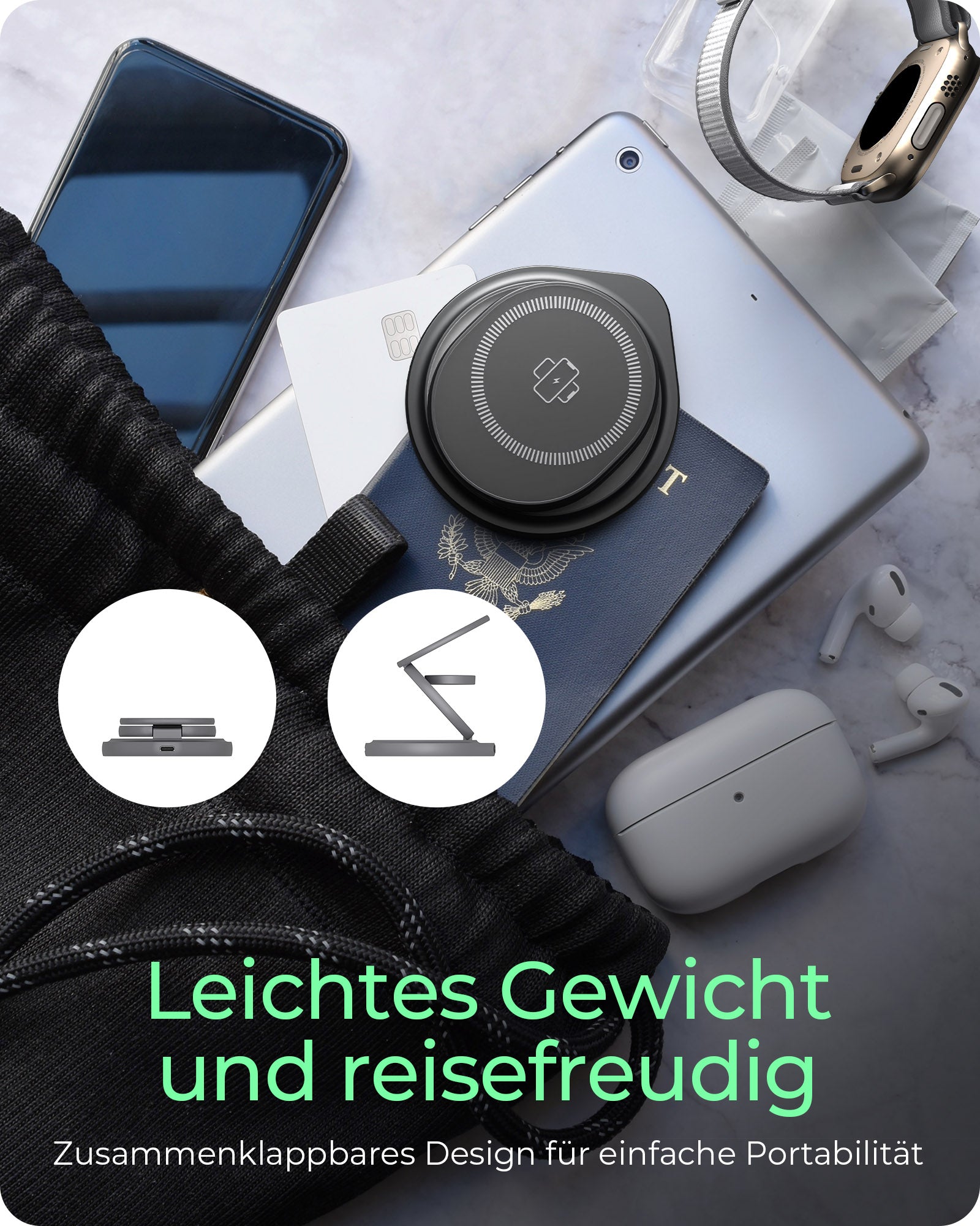 ICY BOX IB-SH101-CH 3-in-1 Ladeständer – Qi – 15 W/2,5 W/3 W – für iPhone/Samsung Galaxy/Apple Watch – Anthrazit