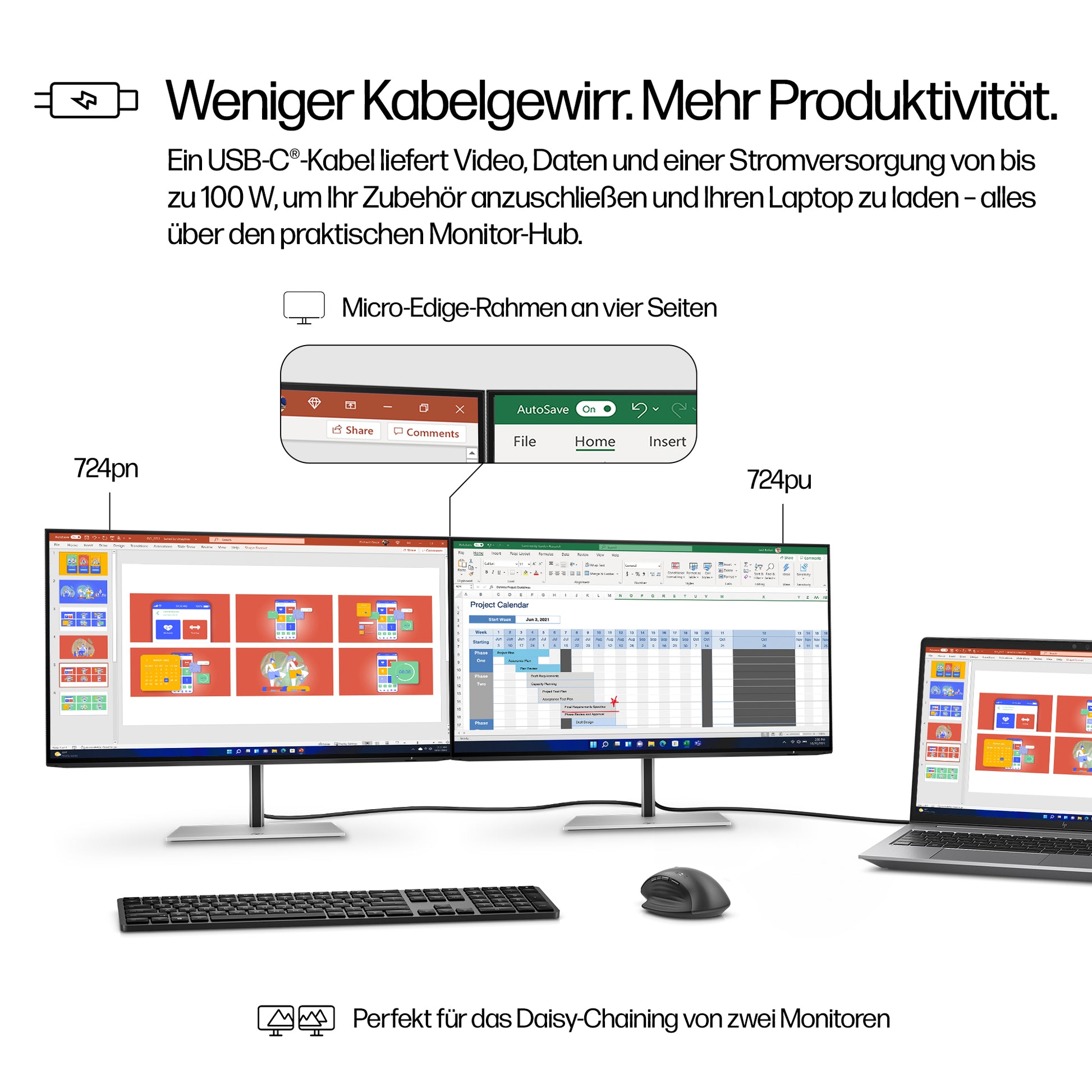 HP Series 7 Pro 24 (724pu) – Monitor, 24", 1920 × 1200 (WUXGA), USB-C, Schwarz/Silber