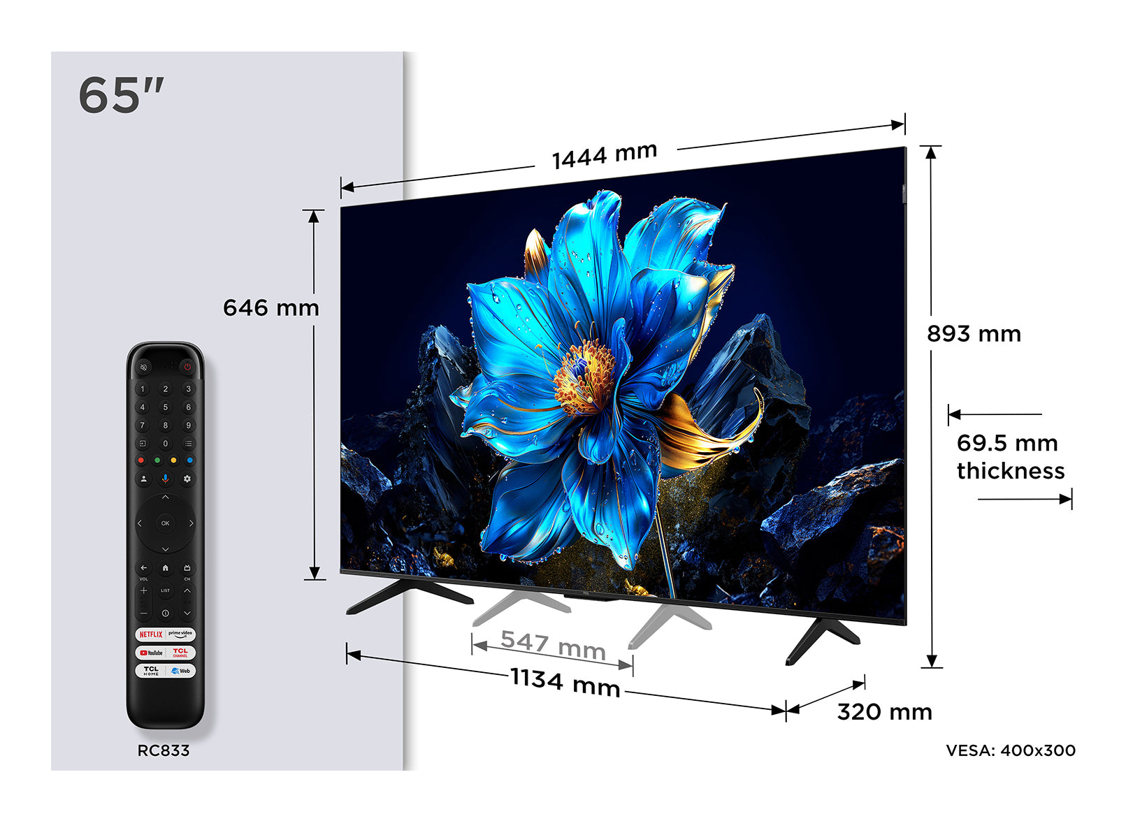 TCL P7K – 65" QLED UHD 4K, Google TV, Dolby Vision (2025)
