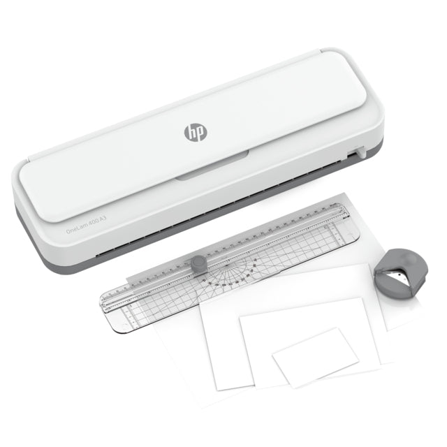 HP OneLam 400 Laminiergerät A3 – 2-Rollen, 75–125 µm, Kaltlamination, Aufheizzeit 4 Min., 600 mm/min, Weiss