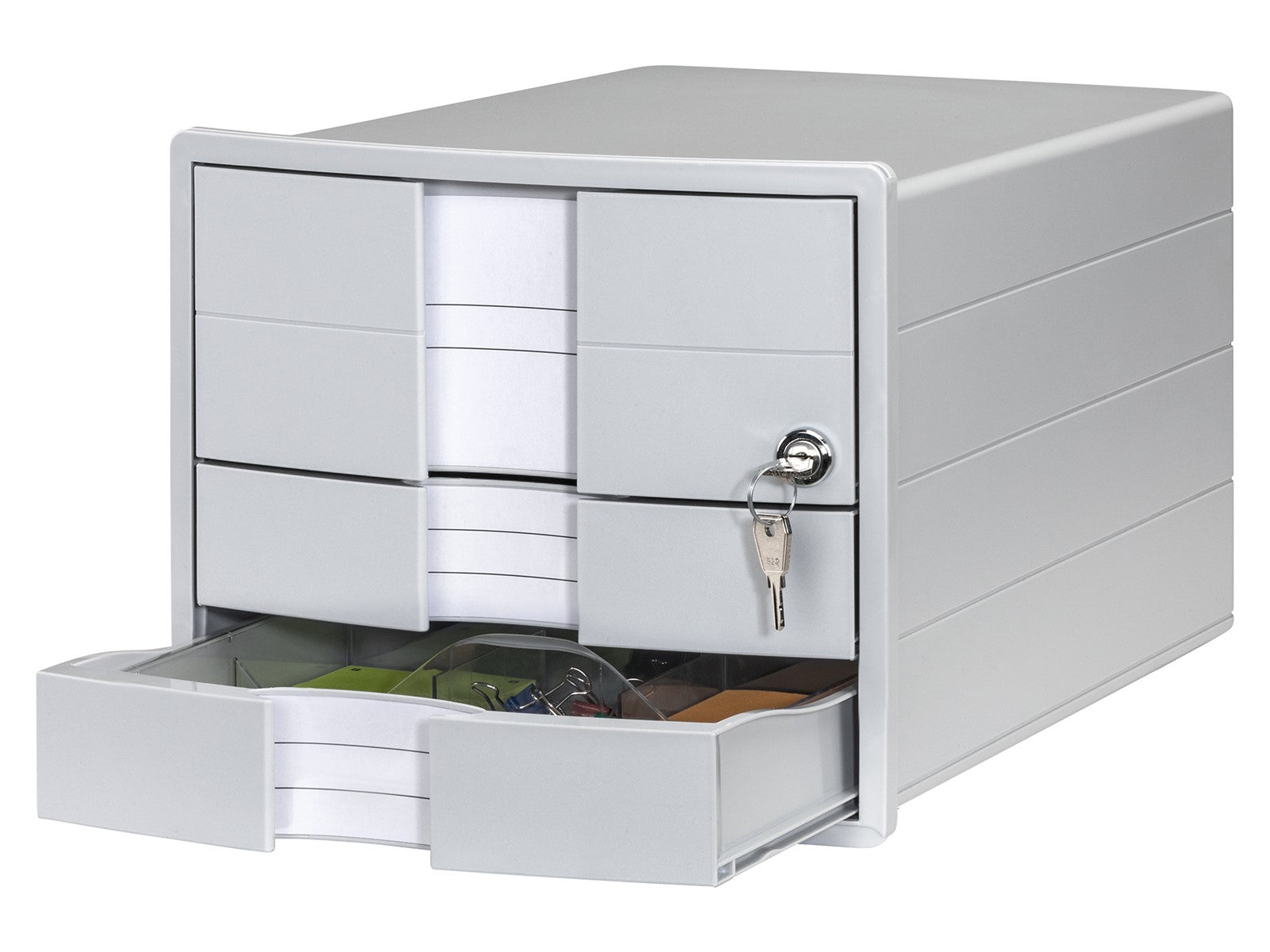HAN Schubladenelement – 3 Schubladen, für C4, abschliessbar, grau, Polystyrol (PS), B 280 × H 235 × T 367 mm