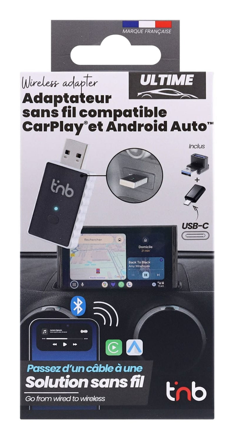 T'nB ADCARPLAY – Adapter – Wireless CarPlay & Android Auto – USB‑A, WLAN – für Android/iOS – Schwarz
