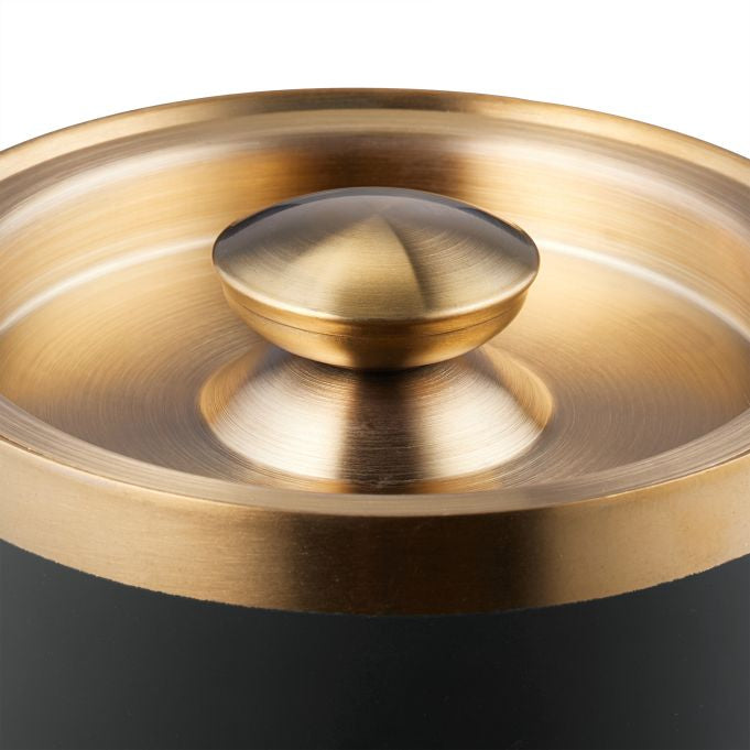 Relaxdays Eiswürfelbehälter – Ø 15 × 17 cm, 1,5 l, Edelstahl/Silikon, Schwarz/Gold, 100 Eiswürfel, mit Deckel