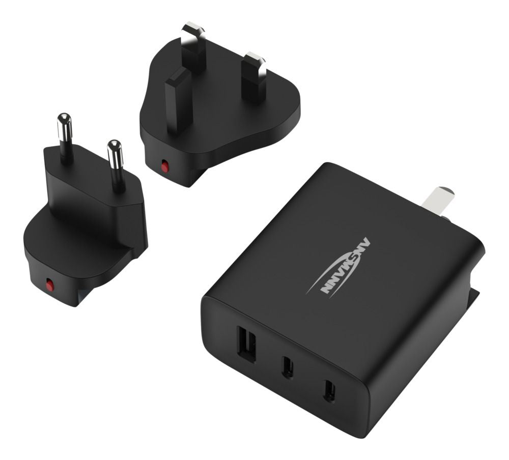 Ansmann TC315 USB-Ladegerät 15 W – USB-C×2, USB-A×1 – Wechselstecker US/UK/EU – Schwarz