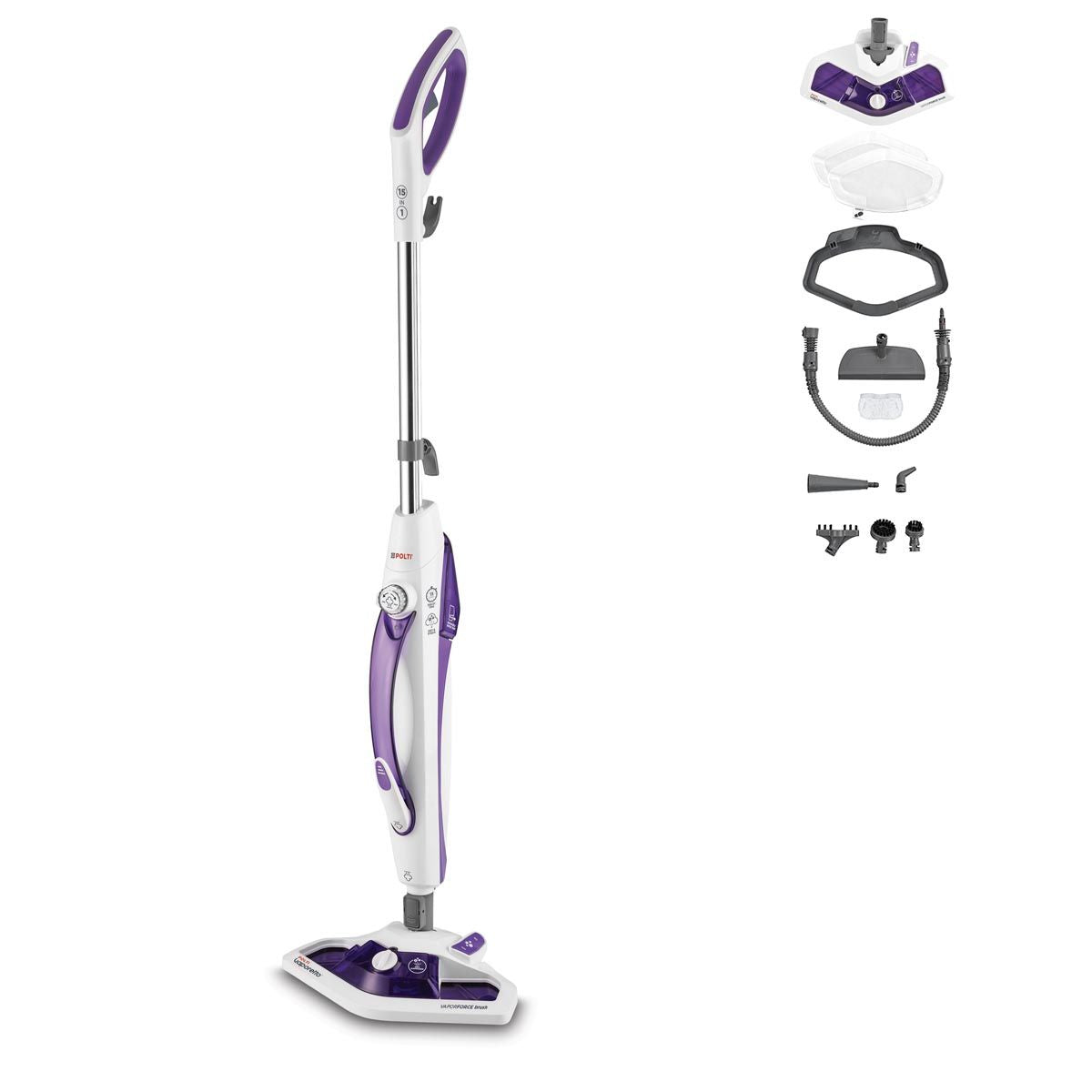 Polti Vaporetto SV440 Double – Dampfbesen – 1500 W, 0,3 l, Aufheizzeit 15 s, Weiss