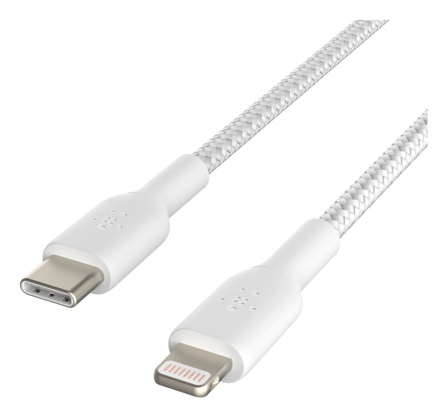 Belkin USB-C auf Lightning Kabel, 2 m, Weiss, geflochten (Nylon)