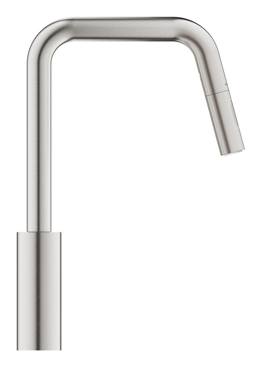 GROHE Start – Einhebelmischer, ausziehbare Brause, Messing, 38,1 × 22,1 cm, Stahl, 2 Strahlarten