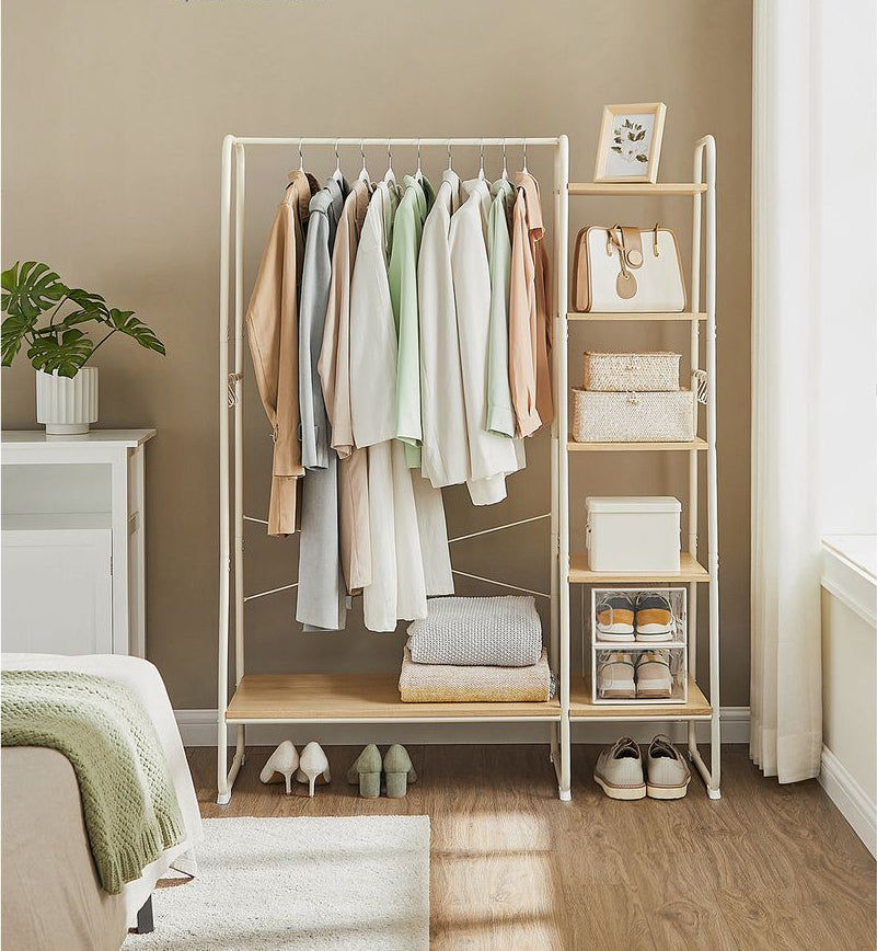 Vasagle Garderobe mit Schuhregal – 6 Haken, Stahl/Spanplatte, Braun/Natur, 120 × 45 × 160 cm