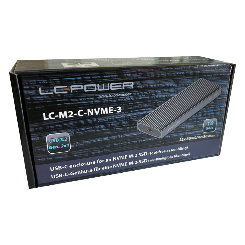 LC-Power LC-M2-C-NVME-3 – 1-Bay Gehäuse, USB-C 10 Gbit/s, für M.2 (22/30/42/60/80 mm)