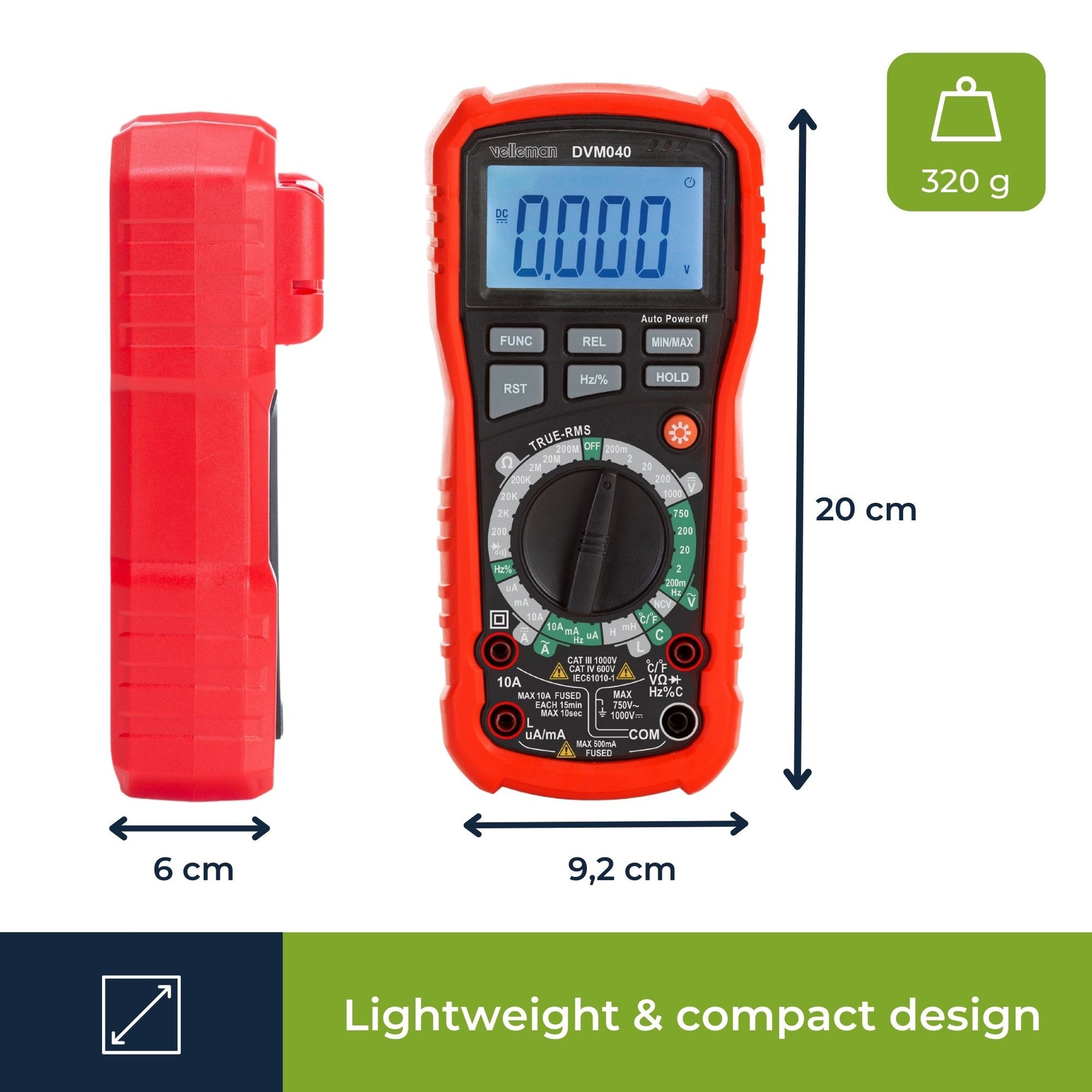 Velleman 469878 – Multimeter – True-RMS, 1 µA–10 A DC, Kapazitätsmessung