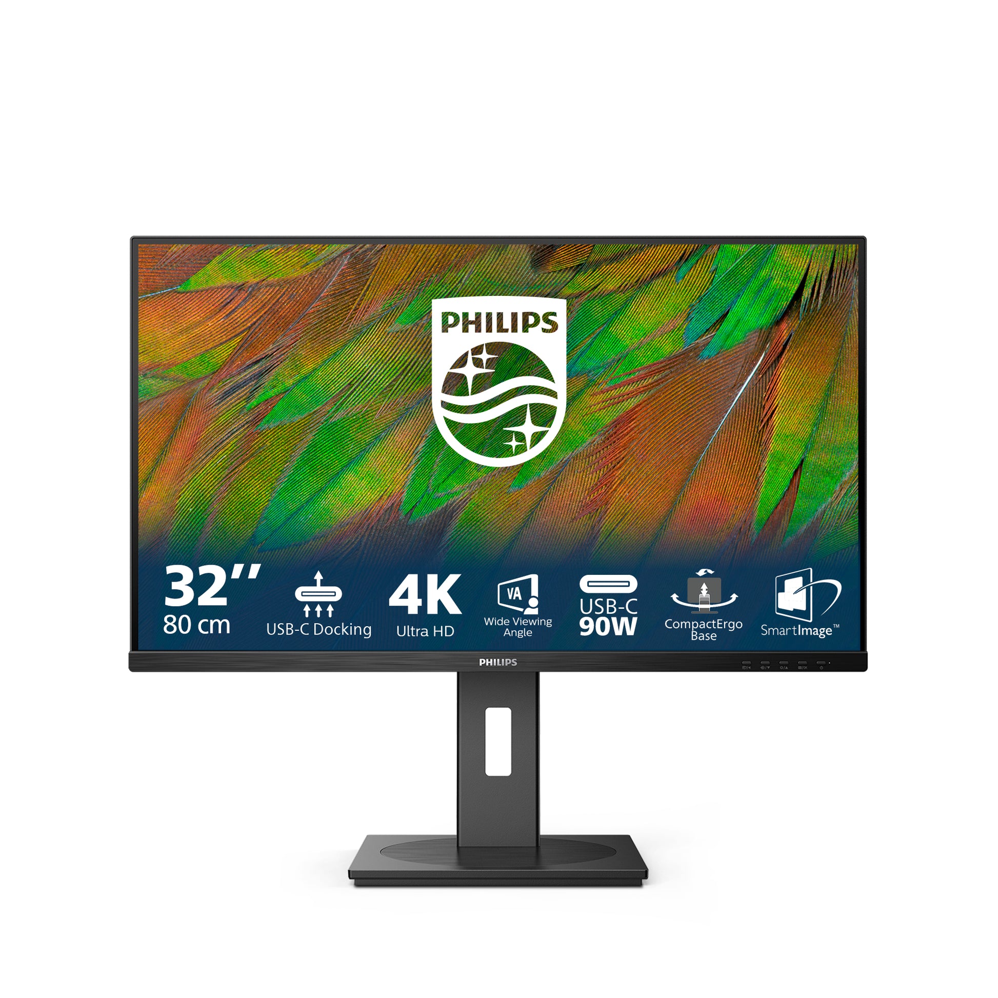 Philips 32B1U3900/00 – Monitor, 31,5", 350 cd/m², USB-C, 4× USB 3.0, Lautsprecher, VESA 100 × 100, Schwarz