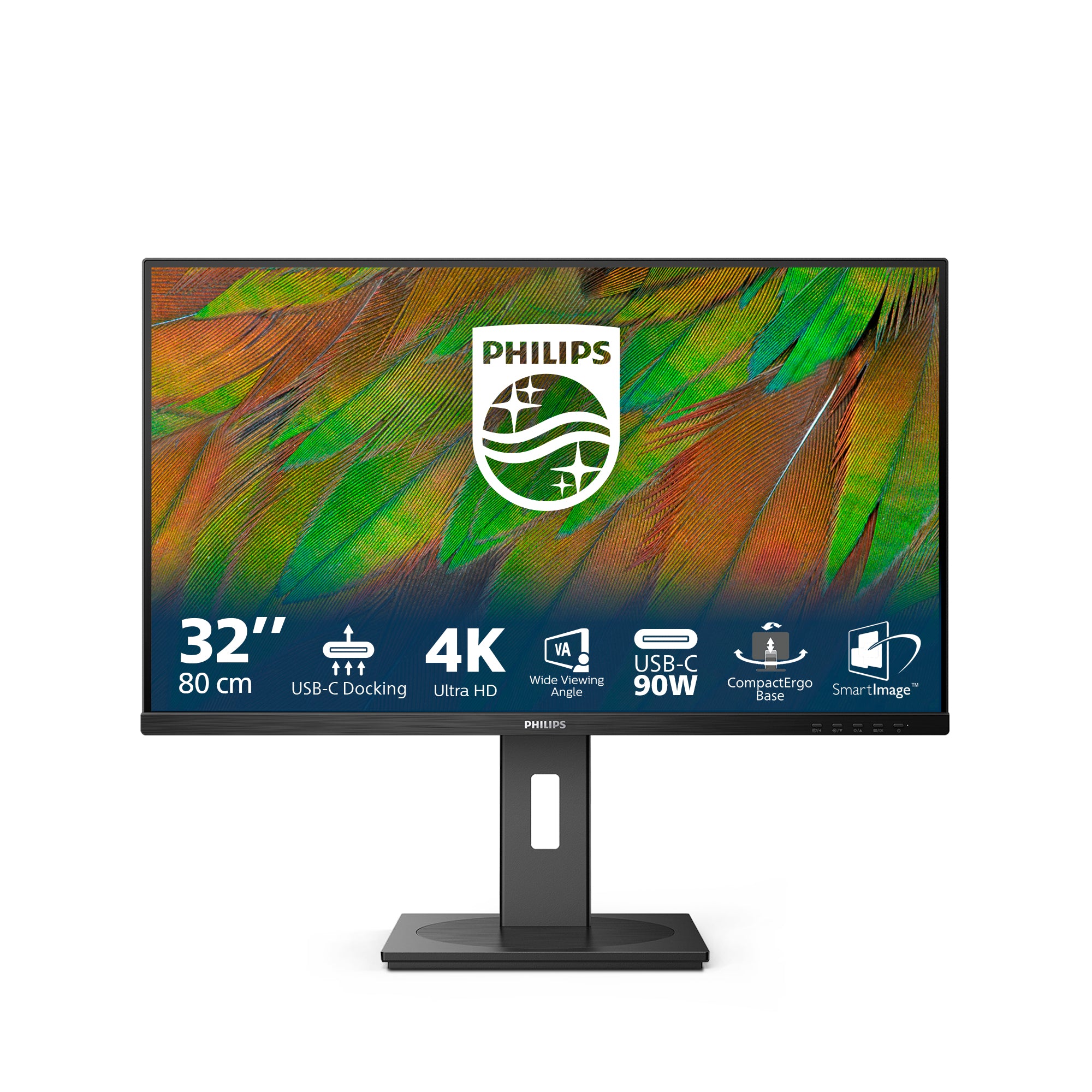 Philips 32B1U3900/00 – Monitor, 31,5", 350 cd/m², USB-C, 4× USB 3.0, Lautsprecher, VESA 100 × 100, Schwarz