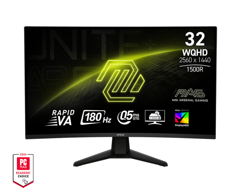 MSI MAG 32CQ6FDE – Monitor, 31,5", 2560 × 1440 (WQHD), VA, 180 Hz, 400 cd/m², Curved, Adaptive Sync, Schwarz