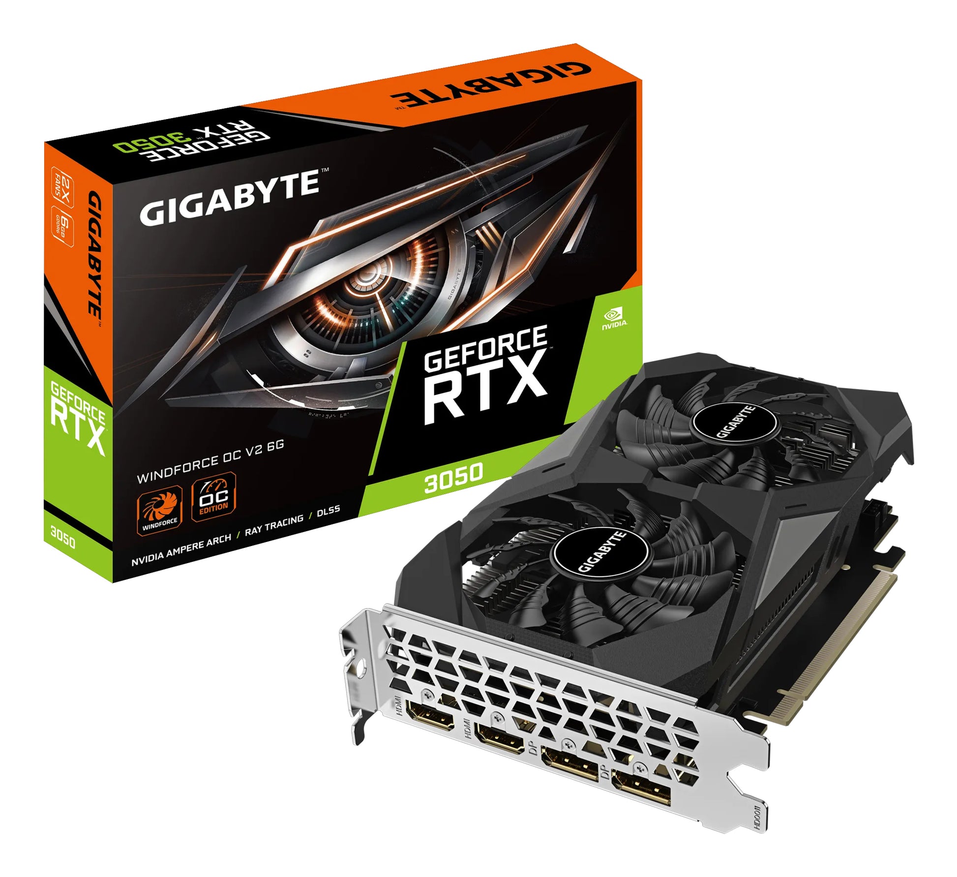 GIGABYTE GeForce RTX 3050 WINDFORCE OC 6GD – PCIe Grafikkarte – 2×HDMI 2.1, 2×DisplayPort 1.4, PCIe 4.0