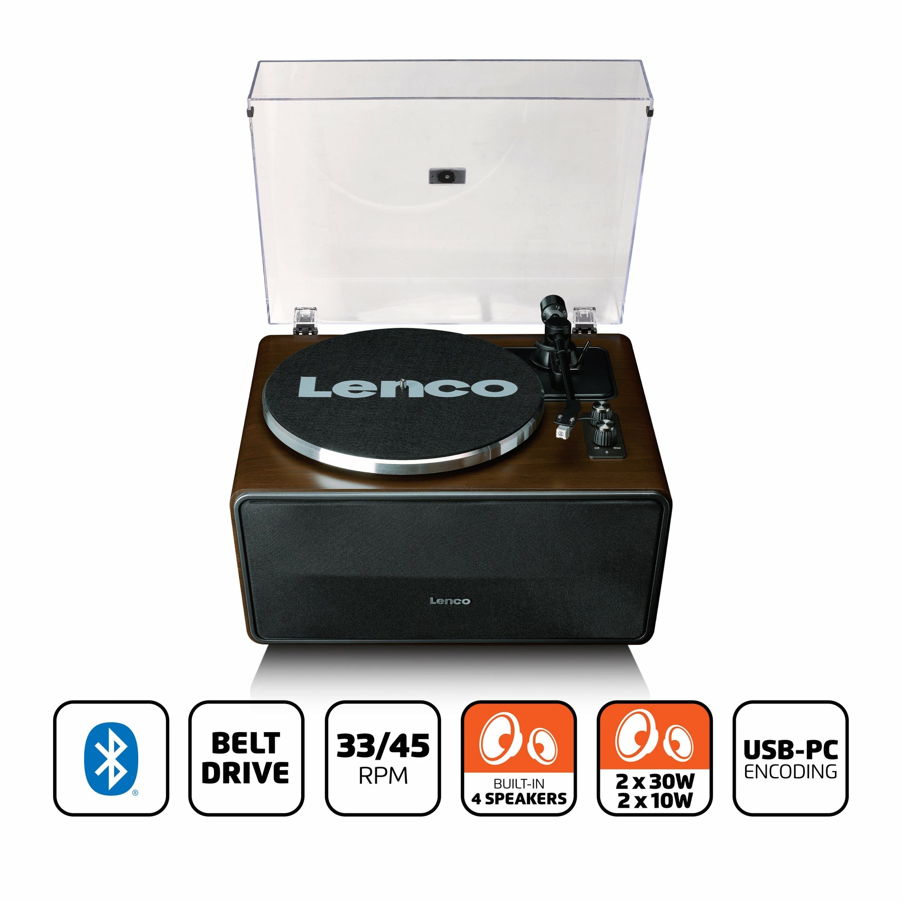 Lenco LS-470WA – Plattenspieler (Riemenantrieb, Start-Stopp), Bluetooth, Phono-Vorverstärker, 33⅓/45 U/min – Nussbaum