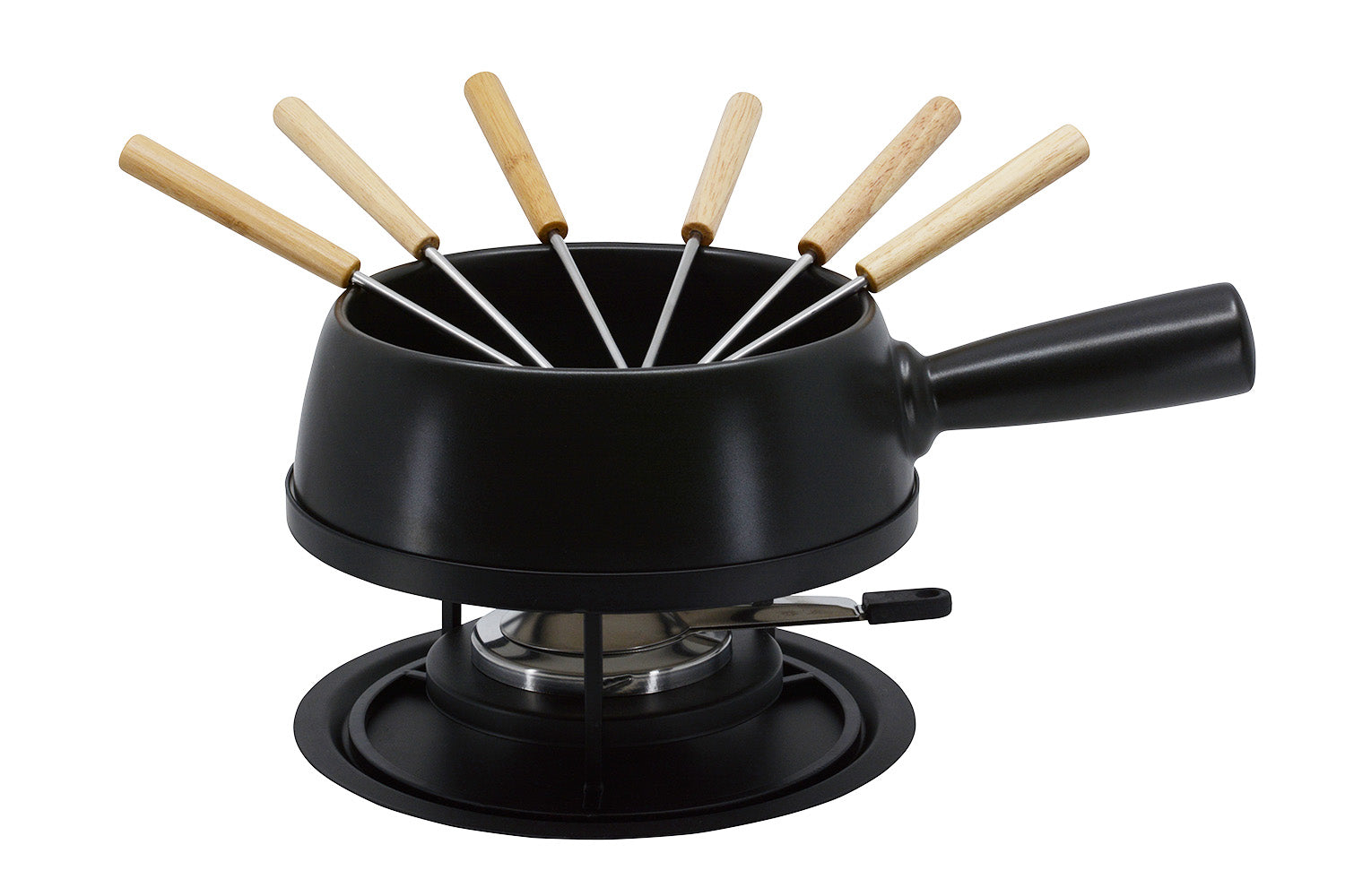 Kadastar Fondue-Set Pure – Ø 22 cm, Steingut, für Käsefondue, Gas, Schwarz, 6 Personen, 9 Teile