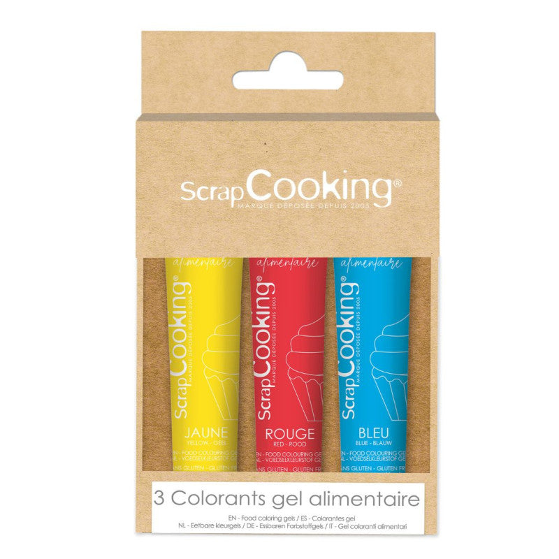 ScrapCooking Lebensmittelfarbe, Gel, Blau, Rot, Gelb – 3×20 g