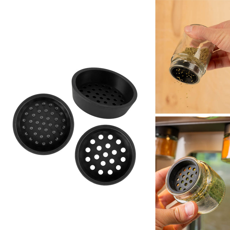 Silwy 3er-Set Streueinsätze, Ø 0,2 cm, Kunststoff, Schwarz, für Feinkost-Magnetgläser