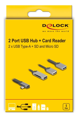 DeLOCK 64303 USB-Hub – USB-C, 2× USB-A, SD/microSD, für Windows/Mac/Linux