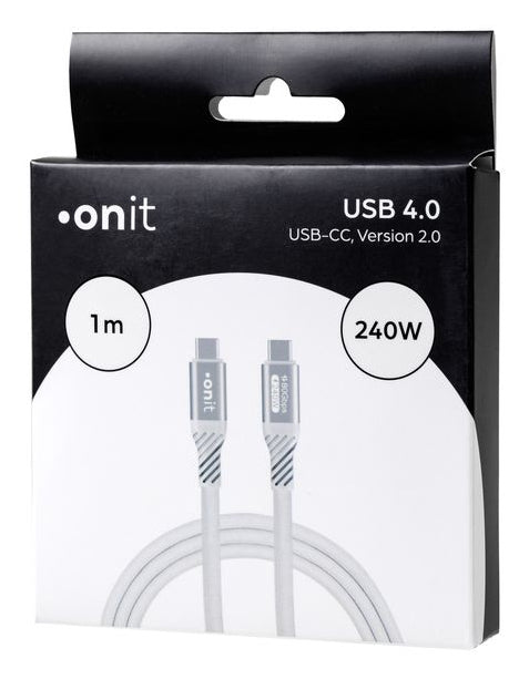 ONIT USB-C auf USB-C Kabel – USB4 80 Gbit/s – 1 m – PD 240 W – Textilmantel, Verstärkt – Weiss