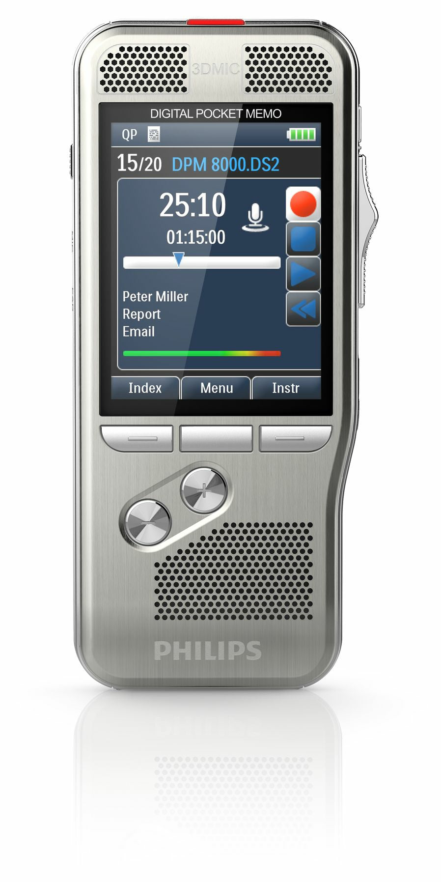Philips Digital Pocket Memo 8000 – Digitales Diktiergerät – 30 h, mit Lautsprecher – Silber
