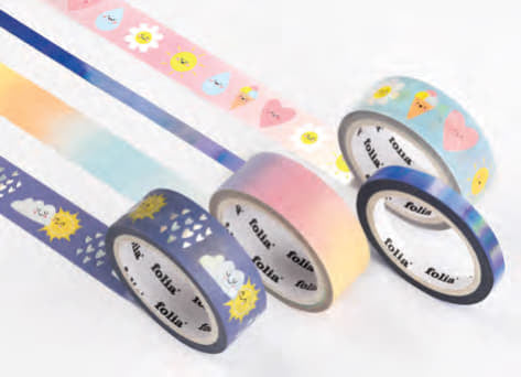 Folia Washi Tape-Set mit Heissfolienveredelung – sortiert – 4 Rollen (1×5 mm × 5 m, 3×15 mm × 5 m)