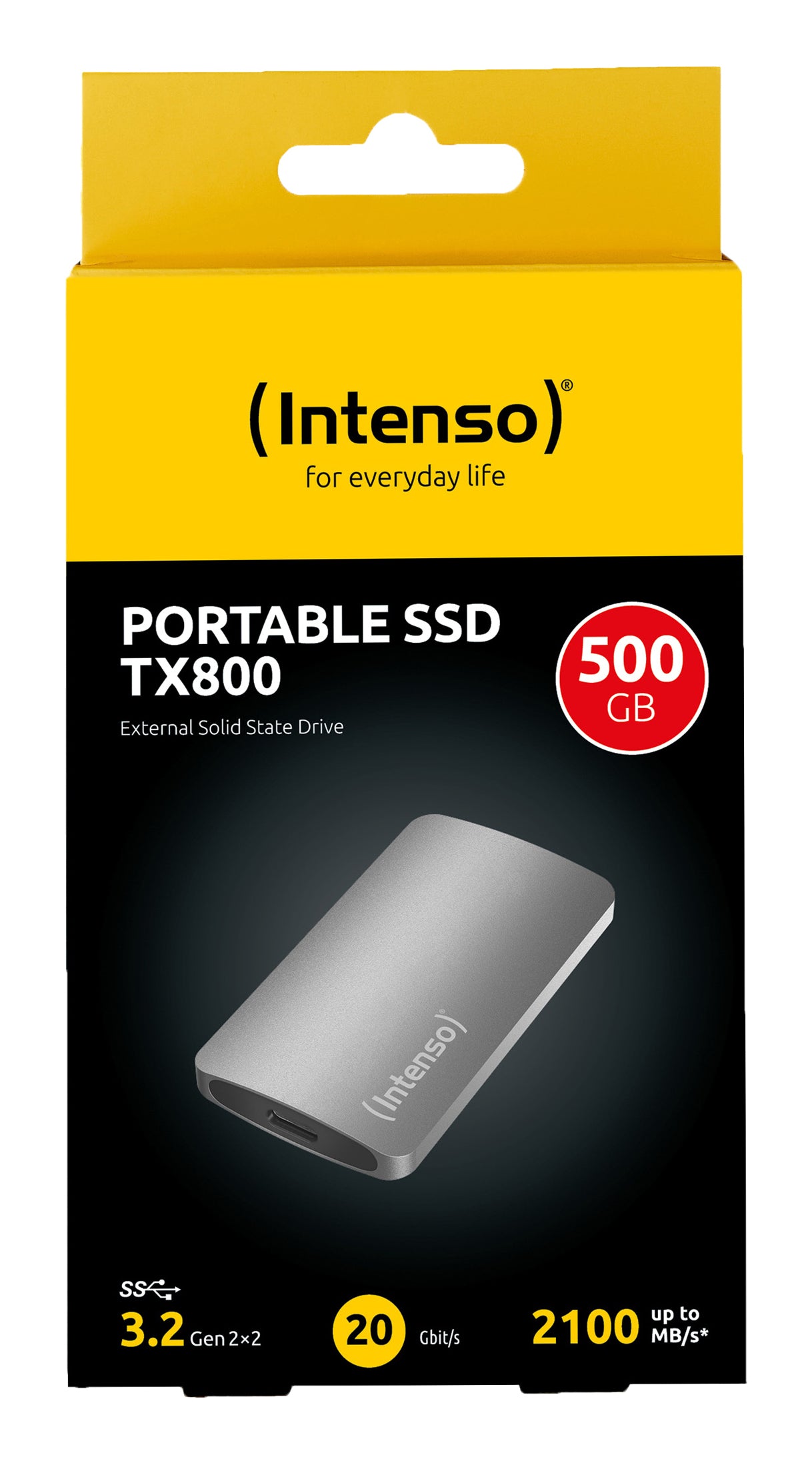 Intenso TX800 – 500 GB, USB 3.2 Gen 2×2, USB-C, 72×40×9 mm, Aluminiumgehäuse