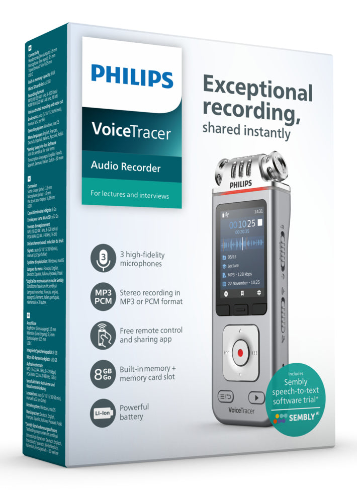 Philips VoiceTracer DVT4115 – Digitales Diktiergerät – 8 GB, 36 h – Silber