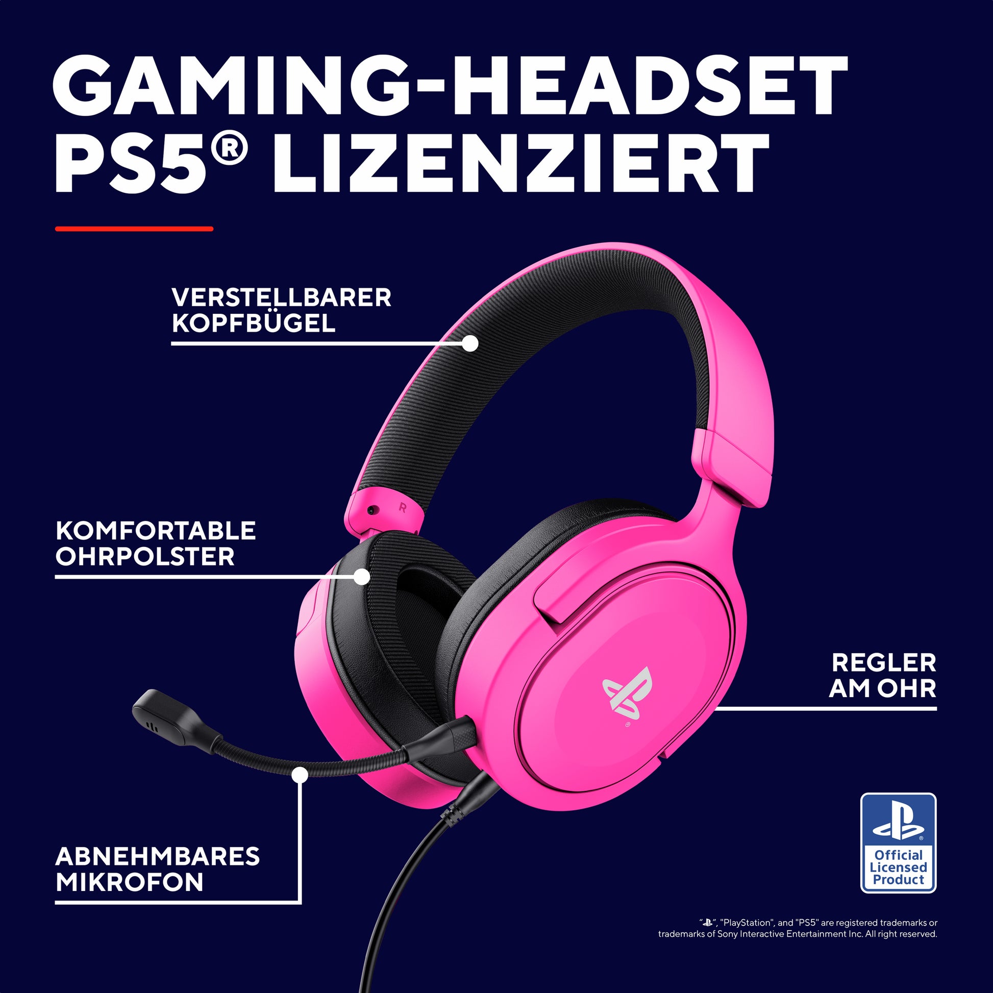 Trust GXT 498P Forta Gaming-Headset – Over-Ear, Stereo, Kabelgebunden, 3,5 mm Klinke, Rosa