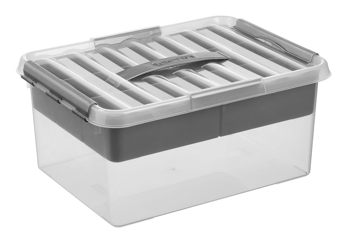 Sigma home Q-Line Aufbewahrungsbox 15 l (mit Deckel) – Kunststoff – Grau – 400 × 300 × 180 mm