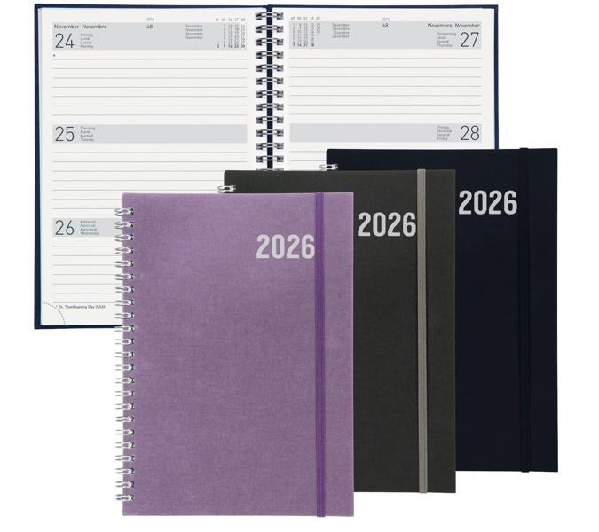 Biella Agenda – 1 Woche/2 Seiten, Wire-O, 14,5 × 20,5 cm, 2026, schwarz, FSC
