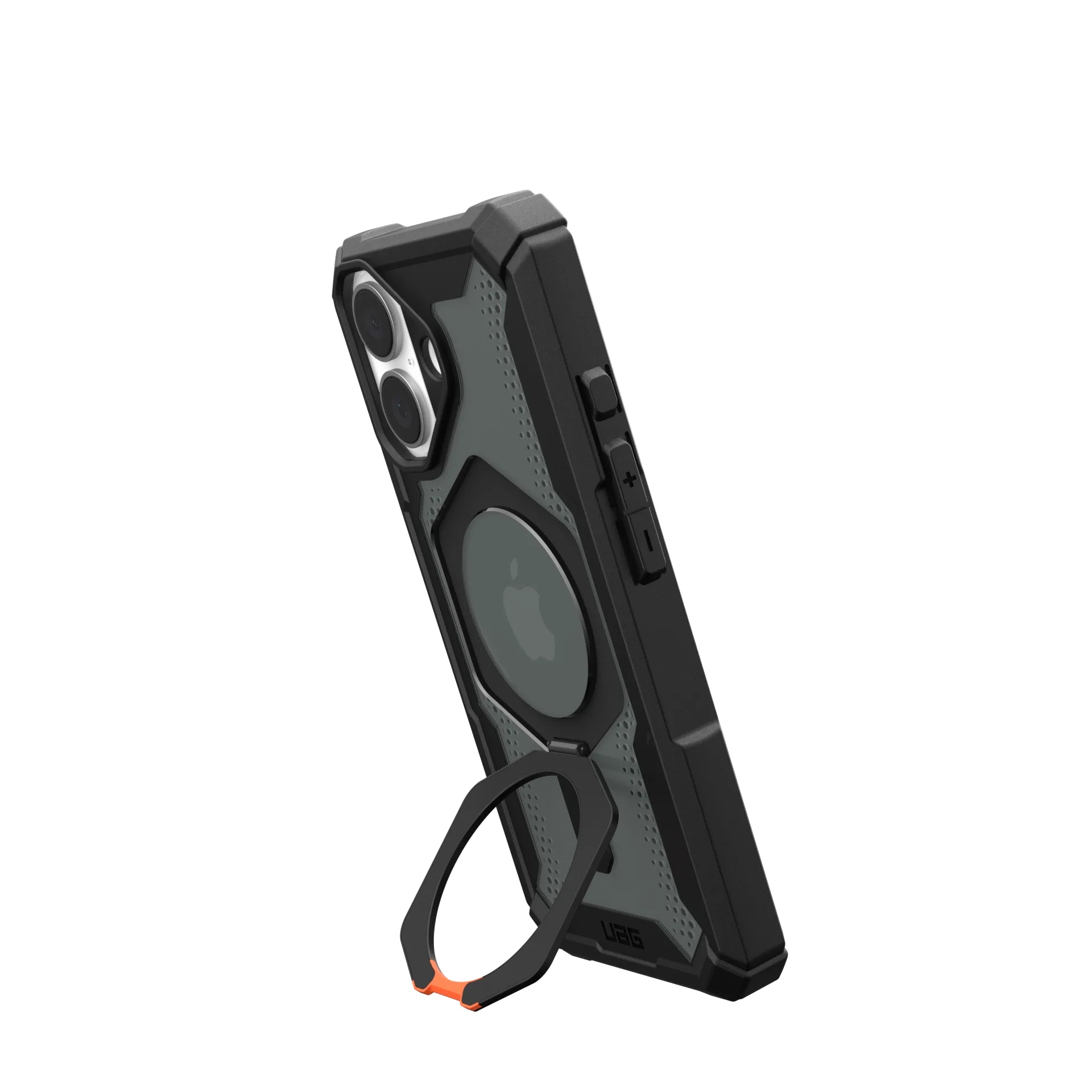 Urban Armor Gear Backcover – für Apple iPhone 16 – schwarz/orange – MagSafe-kompatibel