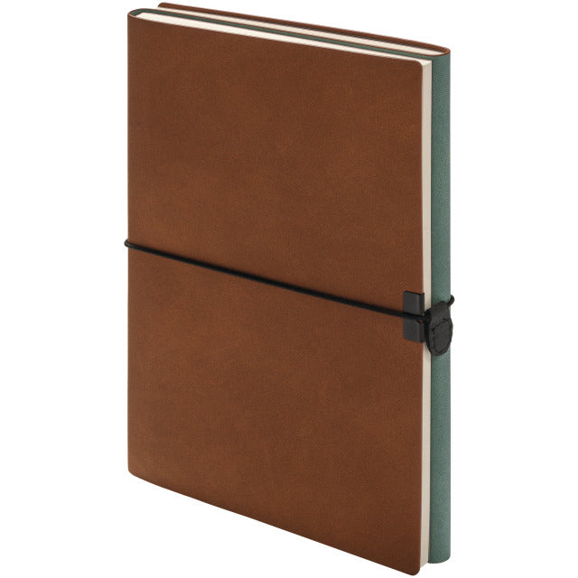 Kolma Notizbuch – A5 – 224 Blatt – 80 g/m² – Softcover, Gummiband, Stiftschlaufe – Braun/Türkis