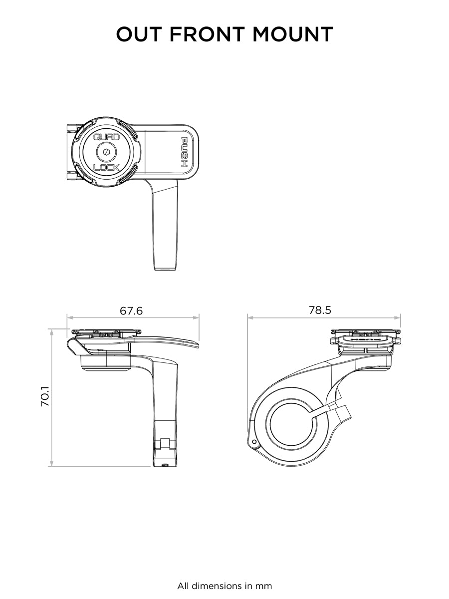 Quad Lock Out Front Mount V3 – Fahrrad-/Motorrad-Halterung – Klemmhalterung, für Smartphones bis 7"